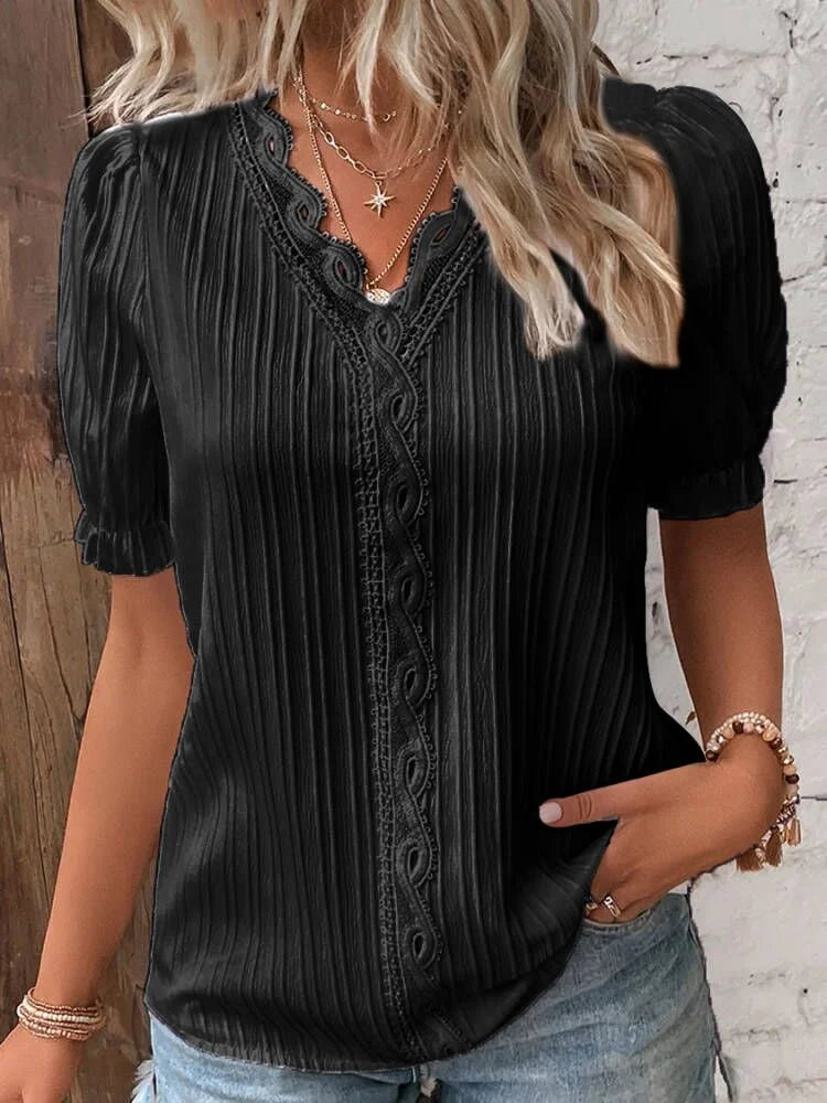 Blouse à col en V Rachael à manches courtes