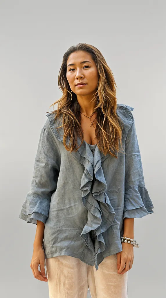 Amber | Blouse en Coton et Lin avec Volants